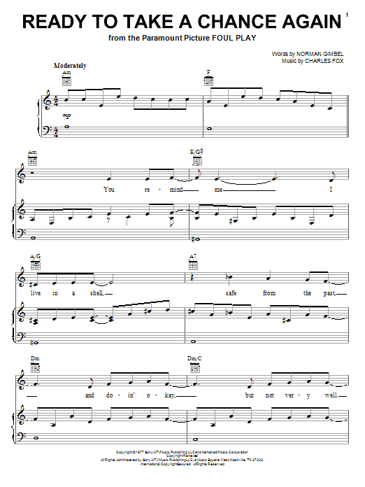 Preview Barry Manilow Ready To Take A Chance Again (Love Theme) Rock sheet music, notes and chords for Piano, Vocal & Guitar (Right-Hand Melody), SKU: 16673 Download Barry Manilow Ready To Take A Chance Again (Love Theme) sheet music and printable PDF score & Rock music notes