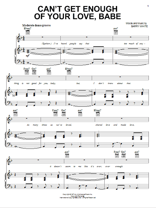 Can T Get Enough Of Your Love Babe Sheet Music Notes Barry White Chords Download Rock Notes Piano Vocal Guitar Right Hand Melody Pdf Printable 77176