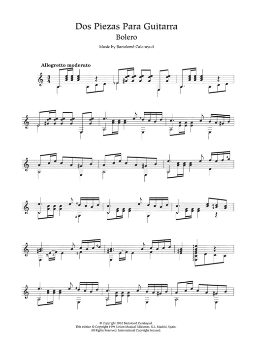 Preview Bartolome Calatayud Dos Piezas Paraguitarra (Bolero & El Majo) Classical sheet music, notes and chords for Guitar, SKU: 121405 sheet music, piano notes, chords, guitar tabs, score, transpose, transcribe, how to play, guide, download, learn, tutorial, progression, song, artist, awards, billboard, mtv, vh1, tour, single, album, release