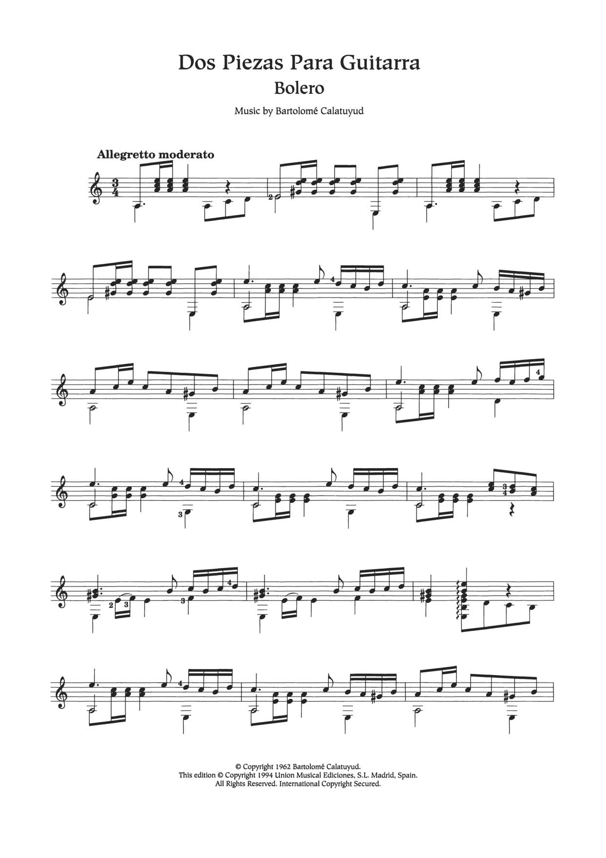Download Bartolome Calatayud Dos Piezas Paraguitarra (Bolero & El Majo) sheet music and printable PDF score & Classical music notes