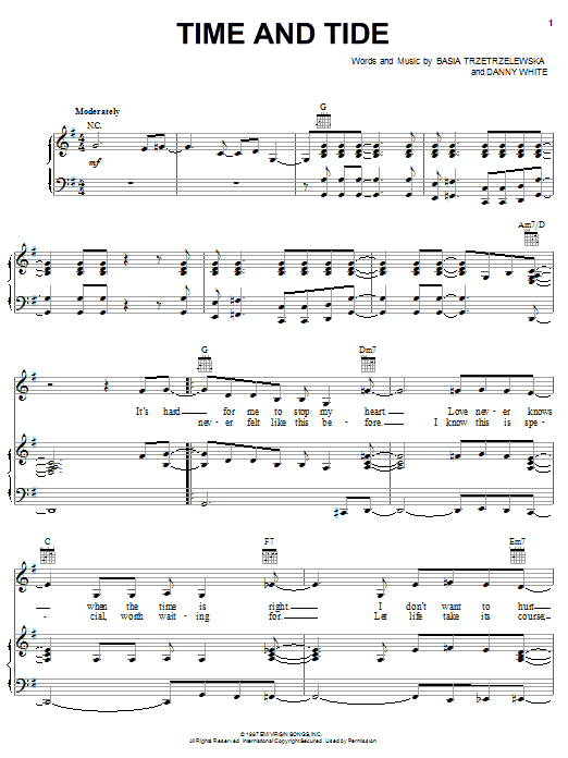 Preview Basia Time And Tide Pop sheet music, notes and chords for Piano, Vocal & Guitar (Right-Hand Melody), SKU: 18335 Download Basia Time And Tide sheet music and printable PDF score & Pop music notes