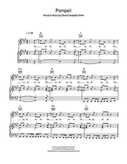 Preview Bastille Pompeii Pop sheet music, notes and chords for Lyrics & Chords, SKU: 121064 sheet music, piano notes, chords, guitar tabs, score, transpose, transcribe, how to play, guide, download, learn, tutorial, progression, song, artist, awards, billboard, mtv, vh1, tour, single, album, release