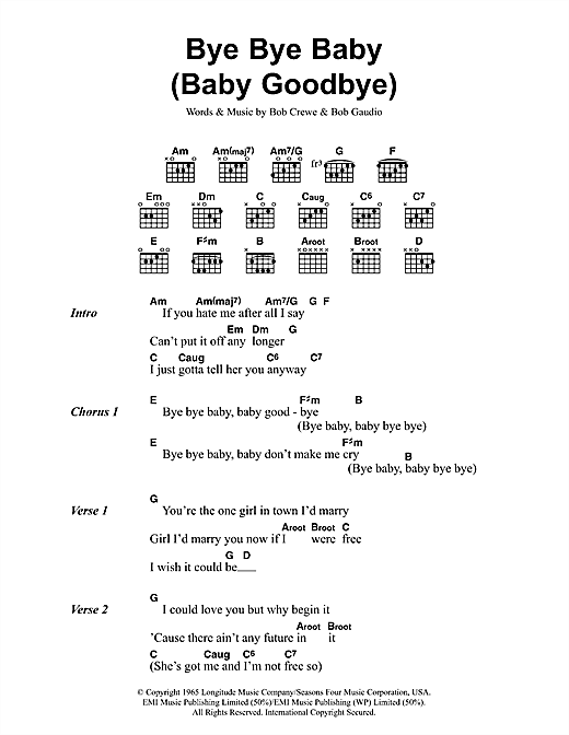 Download Bay City Rollers Bye Bye Baby (Baby Goodbye) sheet music and printable PDF score & Pop music notes