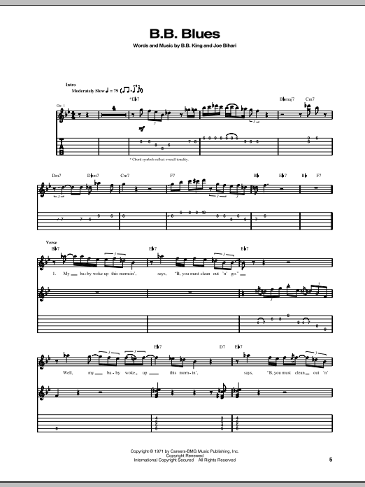 B.B. King B.B. Blues Sheet Music & Chords for Guitar Tab - Download or Print PDF