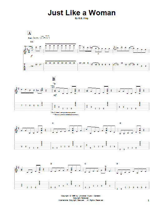 B.B. King Just Like A Woman Sheet Music & Chords for Guitar Tab - Download or Print PDF