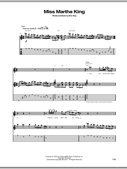 B.B. King Miss Martha King Sheet Music & Chords for Guitar Tab - Download or Print PDF