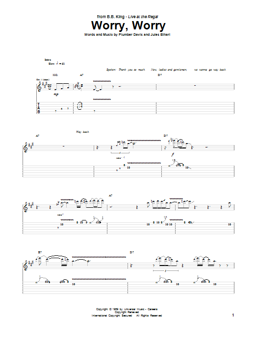 B.B. King Worry, Worry Sheet Music & Chords for Guitar Tab - Download or Print PDF