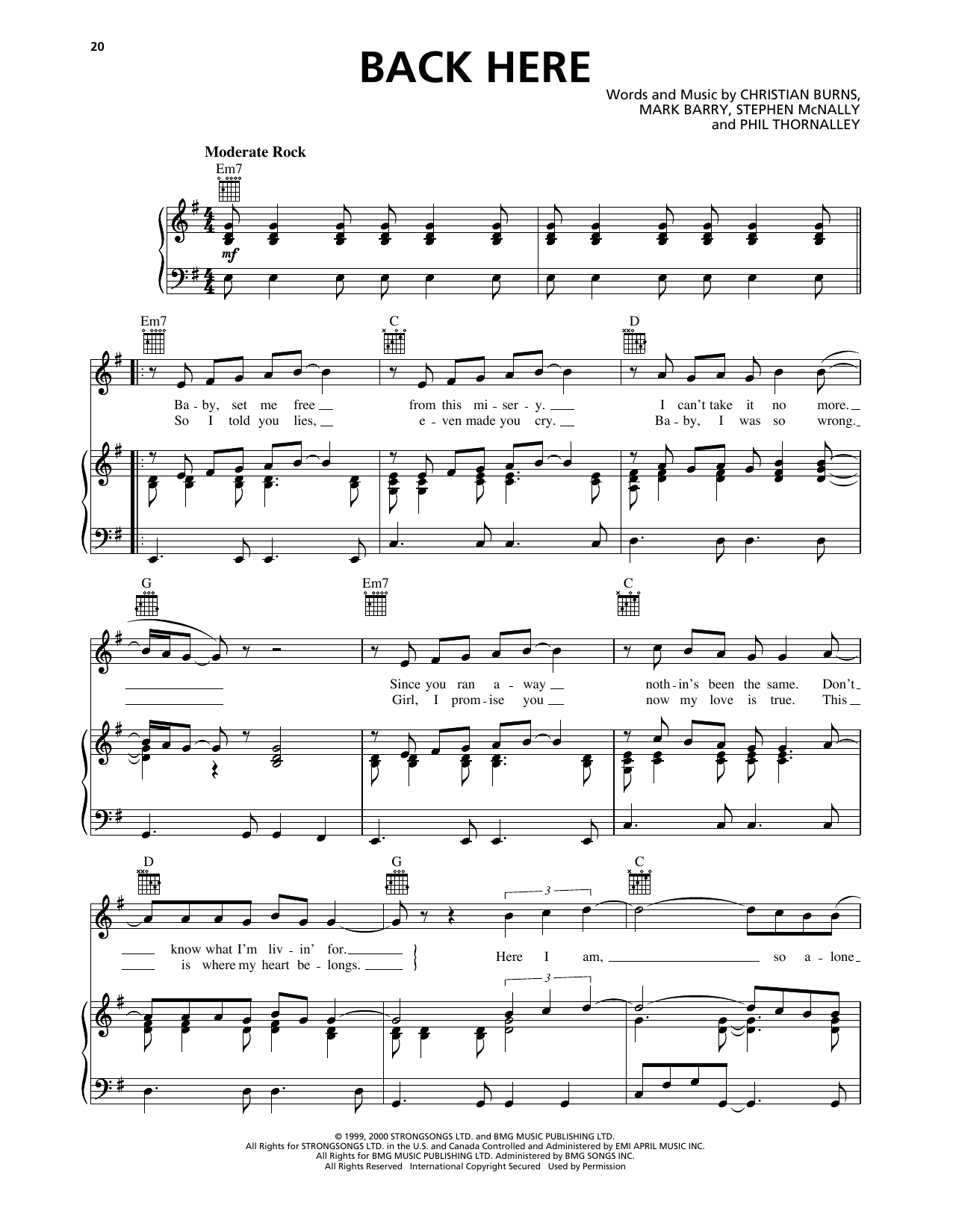 BBMak Back Here Sheet Music & Chords for Piano, Vocal & Guitar Chords (Right-Hand Melody) - Download or Print PDF