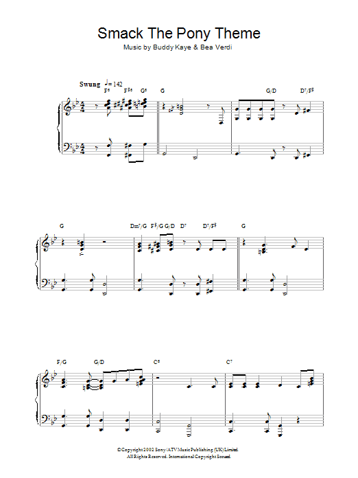 Preview Bea Verdi Smack The Pony Theme Film and TV sheet music, notes and chords for Piano, SKU: 32272 Download Bea Verdi Smack The Pony Theme sheet music and printable PDF score & Film and TV music notes