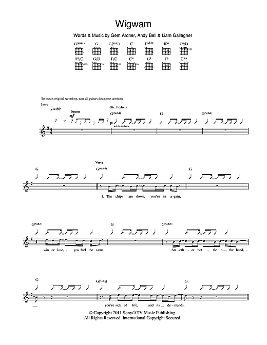 Preview Beady Eye Wigwam Rock sheet music, notes and chords for Guitar Tab, SKU: 108052 sheet music, piano notes, chords, guitar tabs, score, transpose, transcribe, how to play, guide, download, learn, tutorial, progression, song, artist, awards, billboard, mtv, vh1, tour, single, album, release