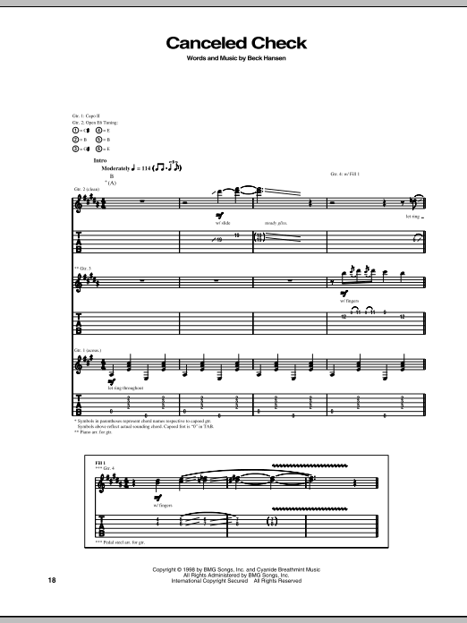 Preview Beck Canceled Check Rock sheet music, notes and chords for Lyrics & Chords, SKU: 101238 sheet music, piano notes, chords, guitar tabs, score, transpose, transcribe, how to play, guide, download, learn, tutorial, progression, song, artist, awards, billboard, mtv, vh1, tour, single, album, release