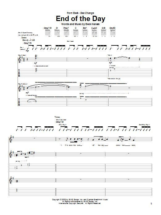 Download Beck End Of The Day sheet music and printable PDF score & Rock music notes