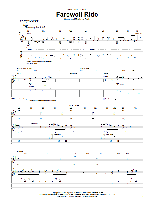 Preview Beck Farewell Ride Rock sheet music, notes and chords for Guitar Tab, SKU: 51810 Download Beck Farewell Ride sheet music and printable PDF score & Rock music notes
