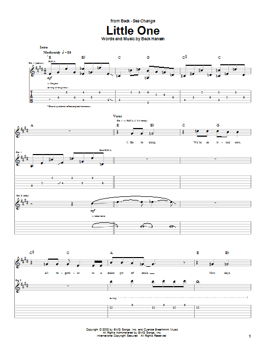 Preview Beck Little One Rock sheet music, notes and chords for Guitar Tab, SKU: 25384 Download Beck Little One sheet music and printable PDF score & Rock music notes