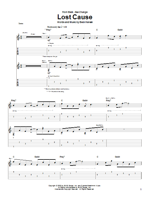 Download Beck Lost Cause sheet music and printable PDF score & Rock music notes