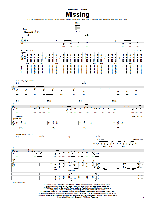 Preview Beck Missing Rock sheet music, notes and chords for Guitar Tab, SKU: 51801 sheet music, piano notes, chords, guitar tabs, score, transpose, transcribe, how to play, guide, download, learn, tutorial, progression, song, artist, awards, billboard, mtv, vh1, tour, single, album, release