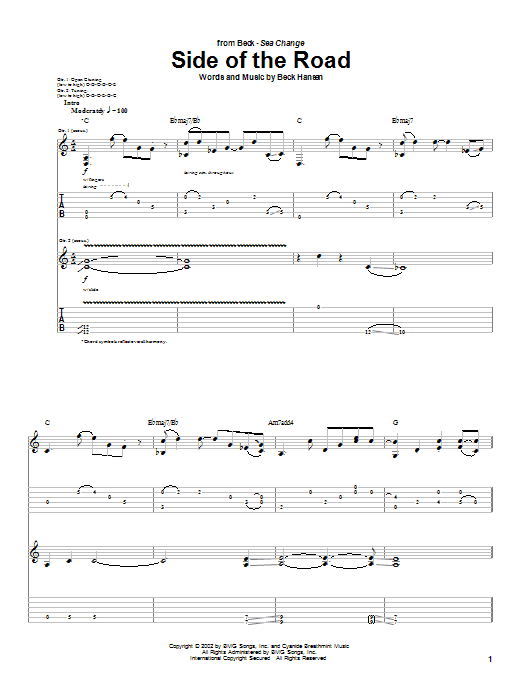 Preview Beck Side Of The Road Rock sheet music, notes and chords for Guitar Tab, SKU: 25389 Download Beck Side Of The Road sheet music and printable PDF score & Rock music notes