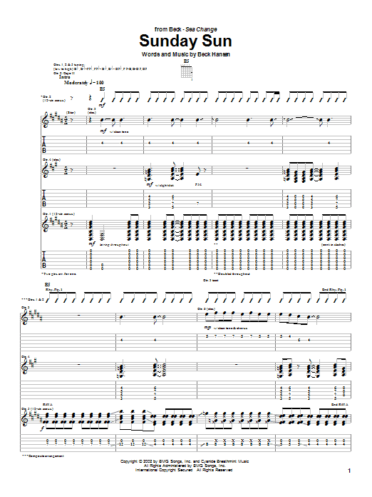 Download Beck Sunday Sun sheet music and printable PDF score & Rock music notes