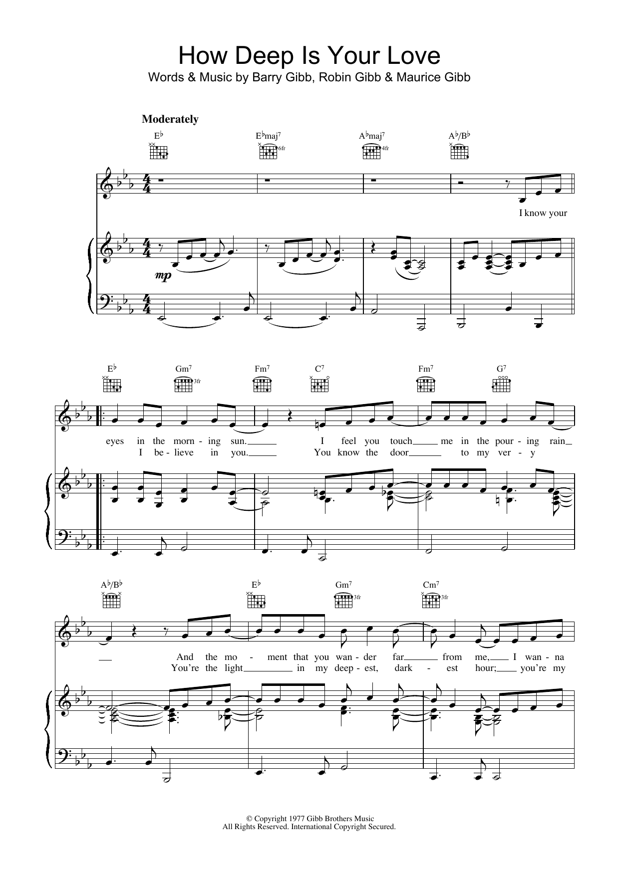Download Bee Gees How Deep Is Your Love sheet music and printable PDF score & Pop music notes