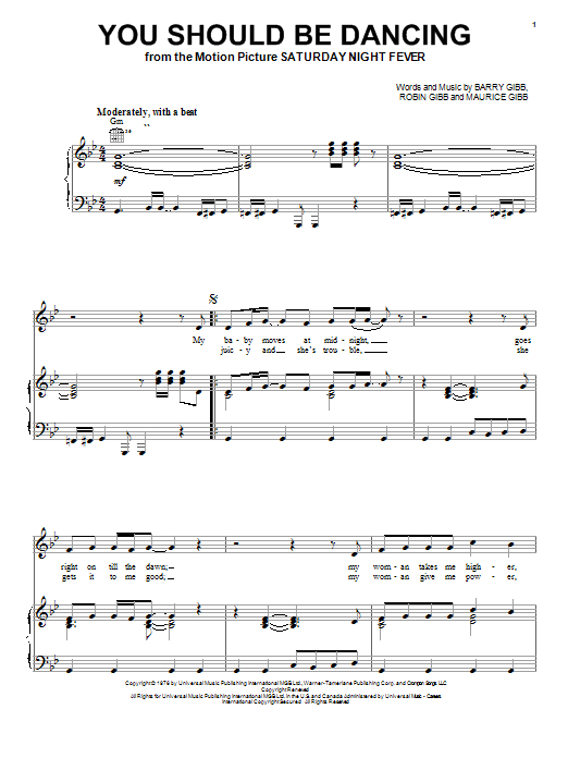 Download Bee Gees You Should Be Dancing sheet music and printable PDF score & Pop music notes