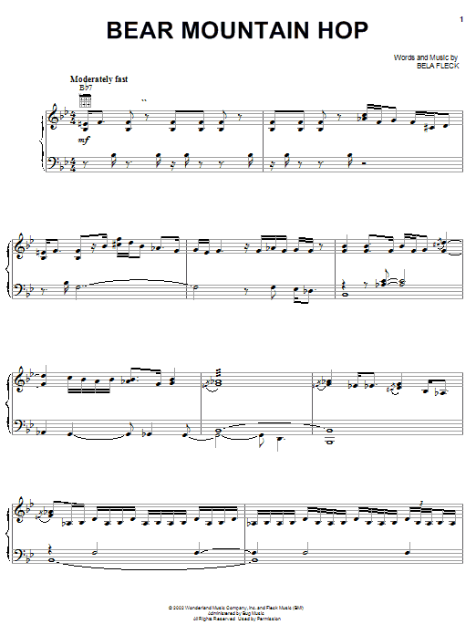 Preview Bela Fleck Bear Mountain Hop (from The Country Bears) Film and TV sheet music, notes and chords for Piano, Vocal & Guitar (Right-Hand Melody), SKU: 21323 sheet music, piano notes, chords, guitar tabs, score, transpose, transcribe, how to play, guide, download, learn, tutorial, progression, song, artist, awards, billboard, mtv, vh1, tour, single, album, release