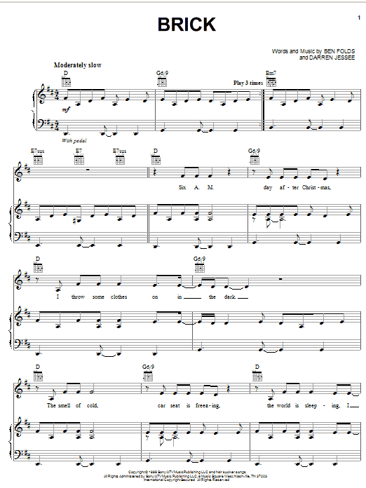 Download Ben Folds Five Brick sheet music and printable PDF score & Pop music notes