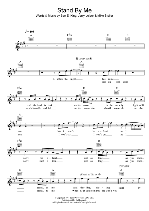 Download Ben E. King Stand By Me sheet music and printable PDF score & Soul music notes
