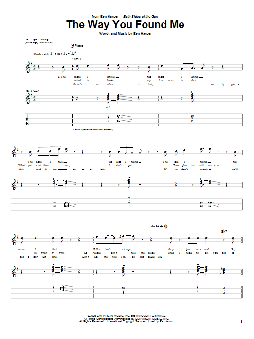 Download Ben Harper The Way You Found Me sheet music and printable PDF score & Rock music notes