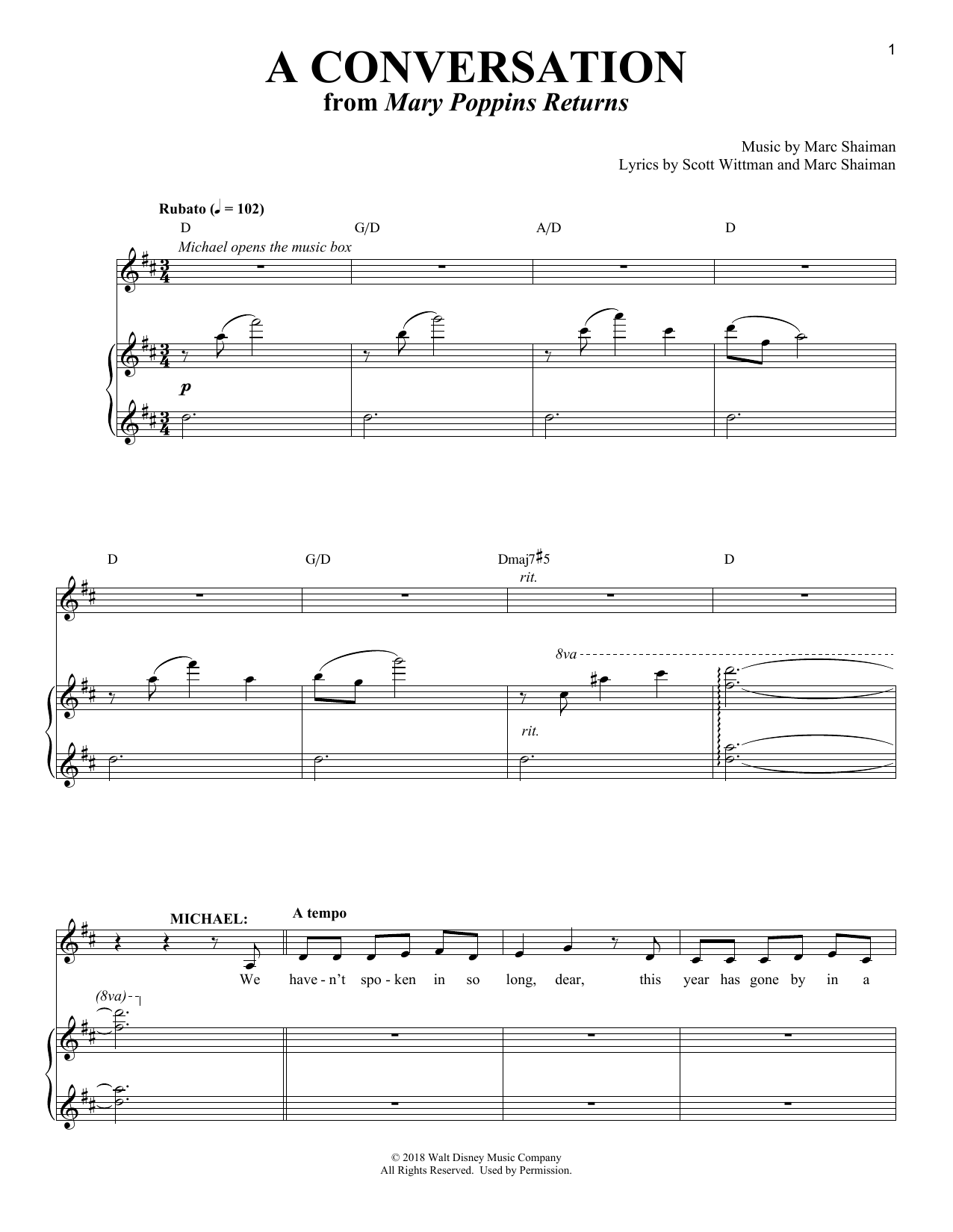 Download Ben Wishaw A Conversation (from Mary Poppins Returns) sheet music and printable PDF score & Disney music notes