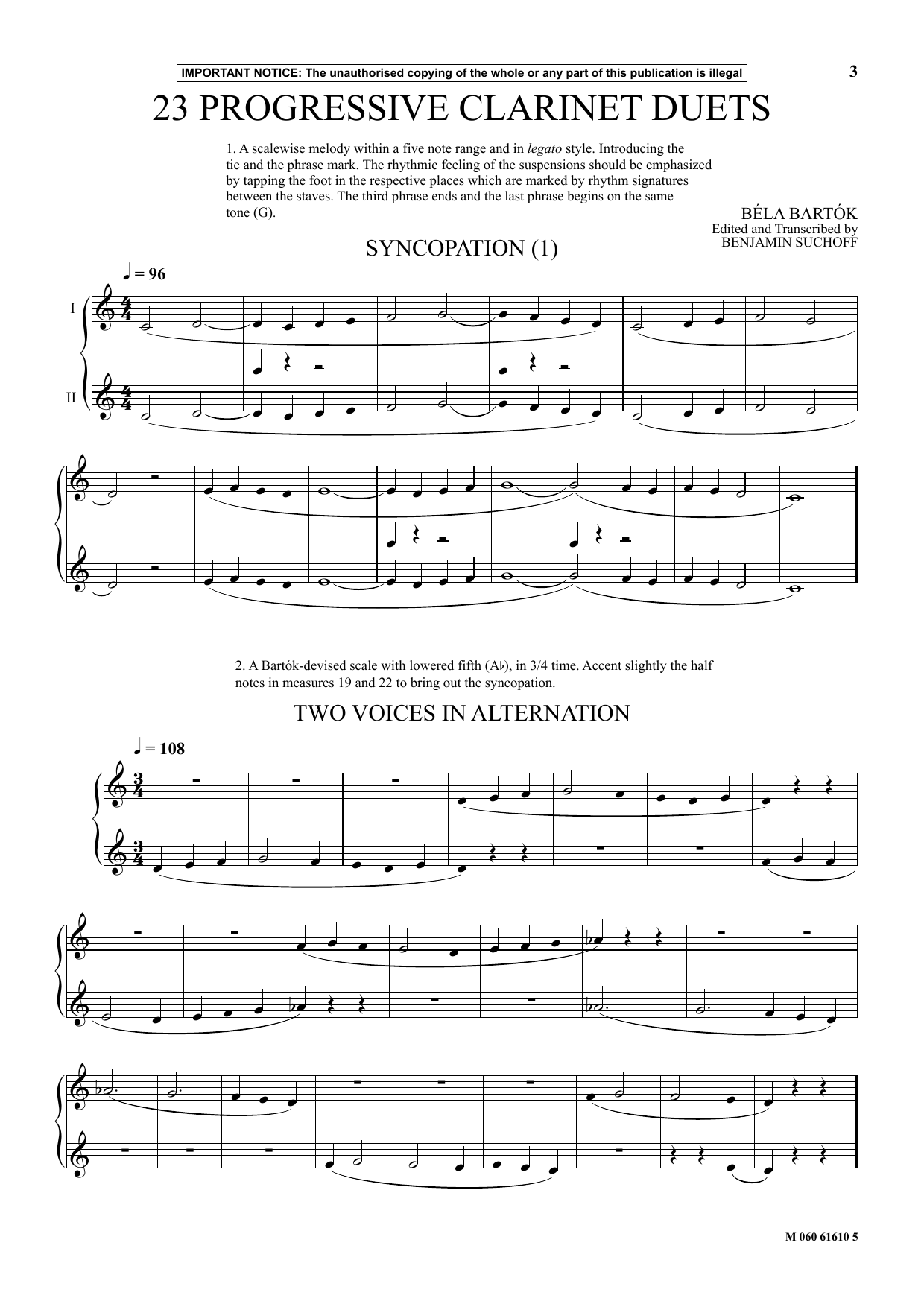 Preview Benjamin Suchoff 23 Progressive Clarinet Duets (from Mikrokosmos) Classical sheet music, notes and chords for Clarinet Duet, SKU: 91015 sheet music, piano notes, chords, guitar tabs, score, transpose, transcribe, how to play, guide, download, learn, tutorial, progression, song, artist, awards, billboard, mtv, vh1, tour, single, album, release