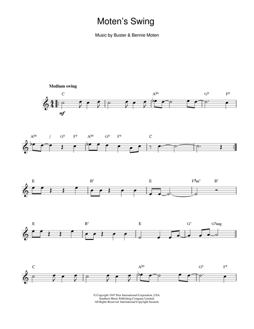 Download Bennie Moten Moten's Swing sheet music and printable PDF score & Jazz music notes