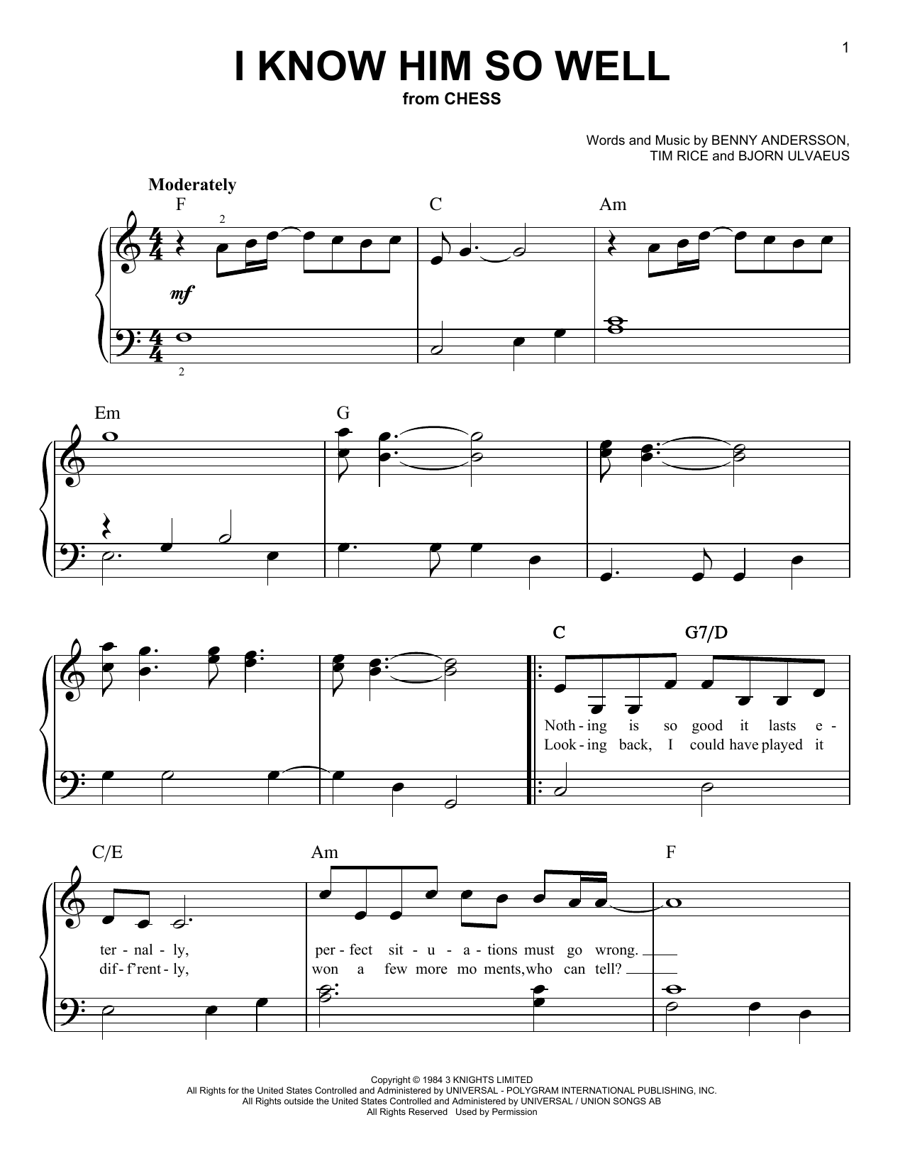 Preview Benny Andersson, Tim Rice and Bjorn Ulvaeus I Know Him So Well (from Chess) Musicals sheet music, notes and chords for Keyboard, SKU: 47576 sheet music, piano notes, chords, guitar tabs, score, transpose, transcribe, how to play, guide, download, learn, tutorial, progression, song, artist, awards, billboard, mtv, vh1, tour, single, album, release
