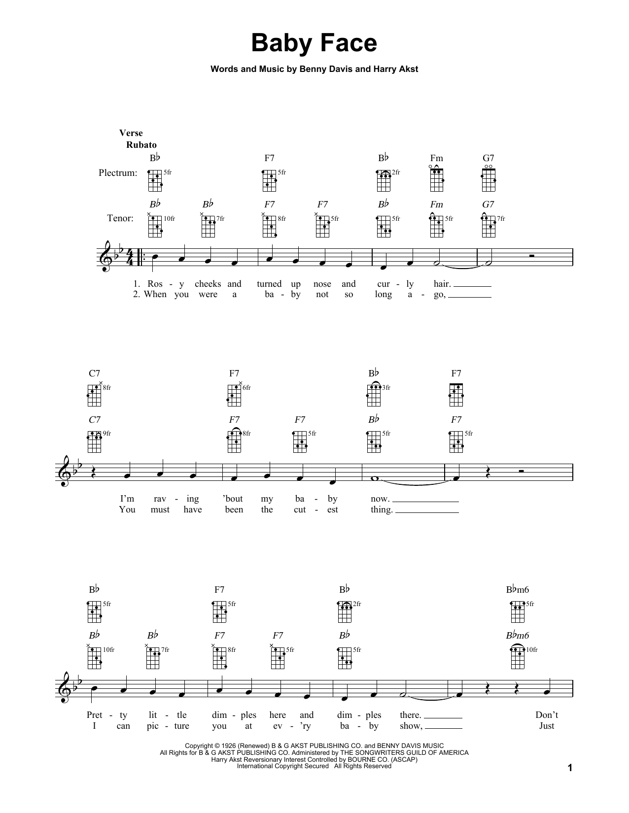 Download Benny Davis Baby Face sheet music and printable PDF score & Pop music notes