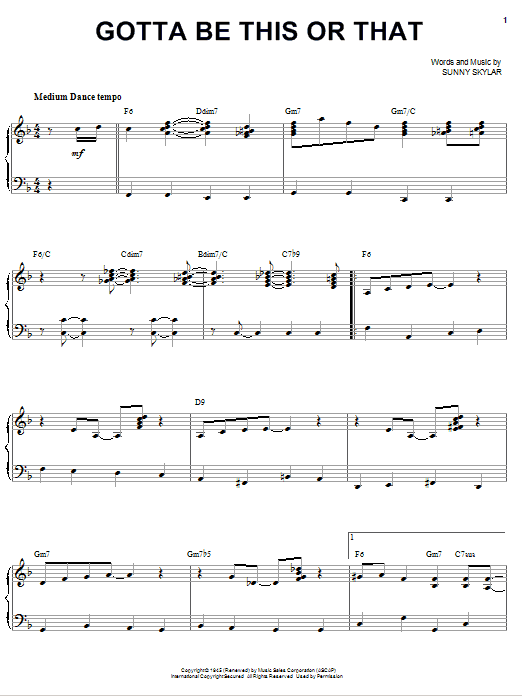 Preview Benny Goodman Gotta Be This Or That Jazz sheet music, notes and chords for Piano, SKU: 152378 sheet music, piano notes, chords, guitar tabs, score, transpose, transcribe, how to play, guide, download, learn, tutorial, progression, song, artist, awards, billboard, mtv, vh1, tour, single, album, release