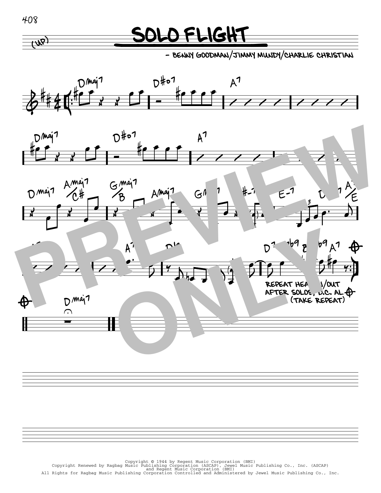 Preview Benny Goodman Solo Flight Jazz sheet music, notes and chords for Real Book – Melody & Chords, SKU: 456424 Download Benny Goodman Solo Flight sheet music and printable PDF score & Jazz music notes