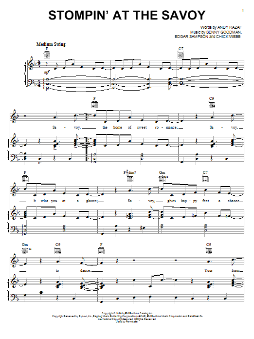 Download Benny Goodman Stompin' At The Savoy sheet music and printable PDF score & Jazz music notes