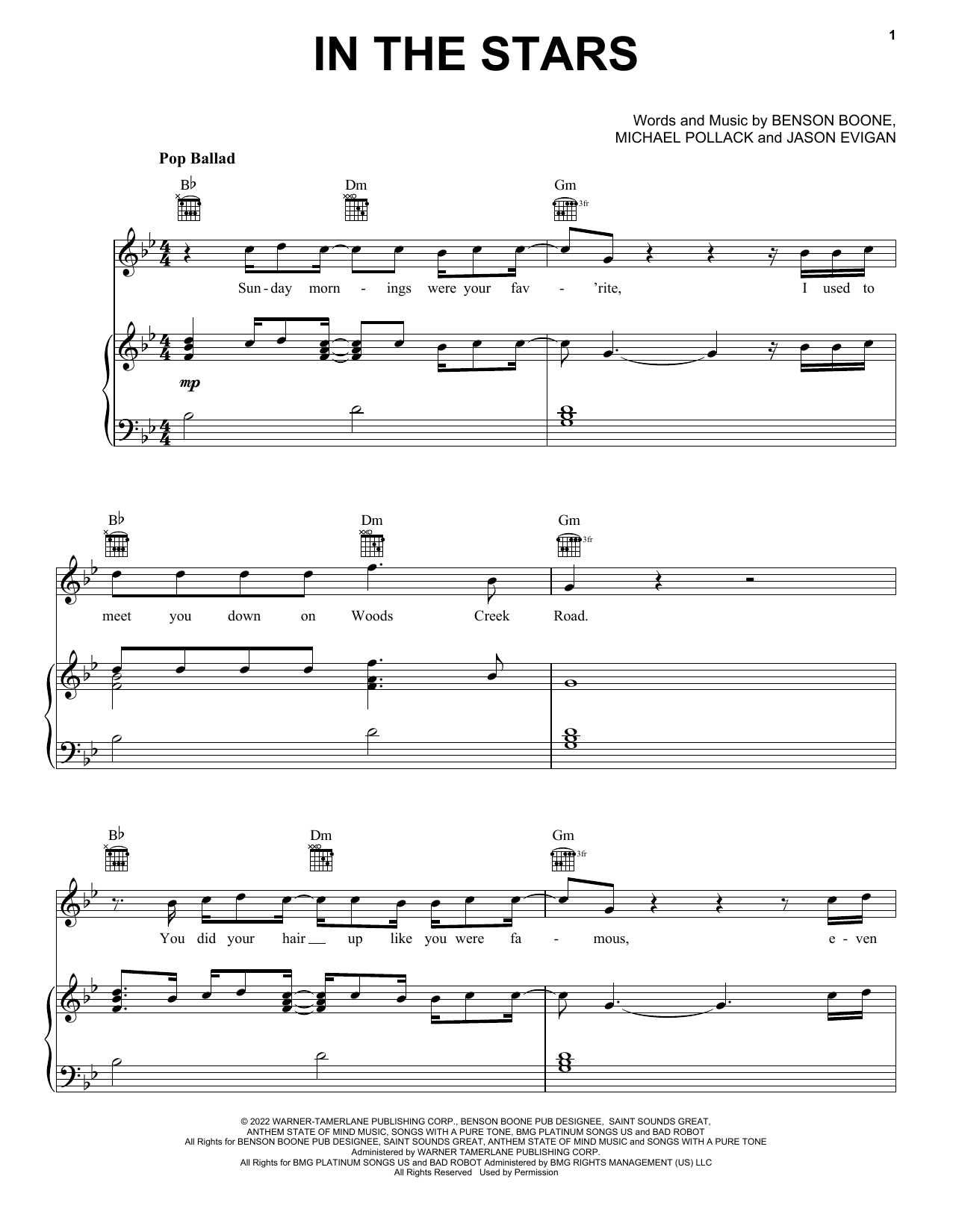 Download Benson Boone In The Stars sheet music and printable PDF score & Pop music notes