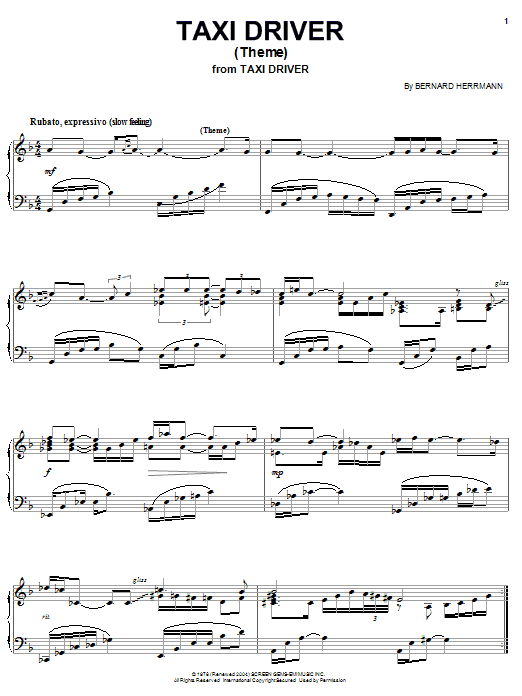 Download Bernard Herrmann Taxi Driver (Theme) sheet music and printable PDF score & Jazz music notes