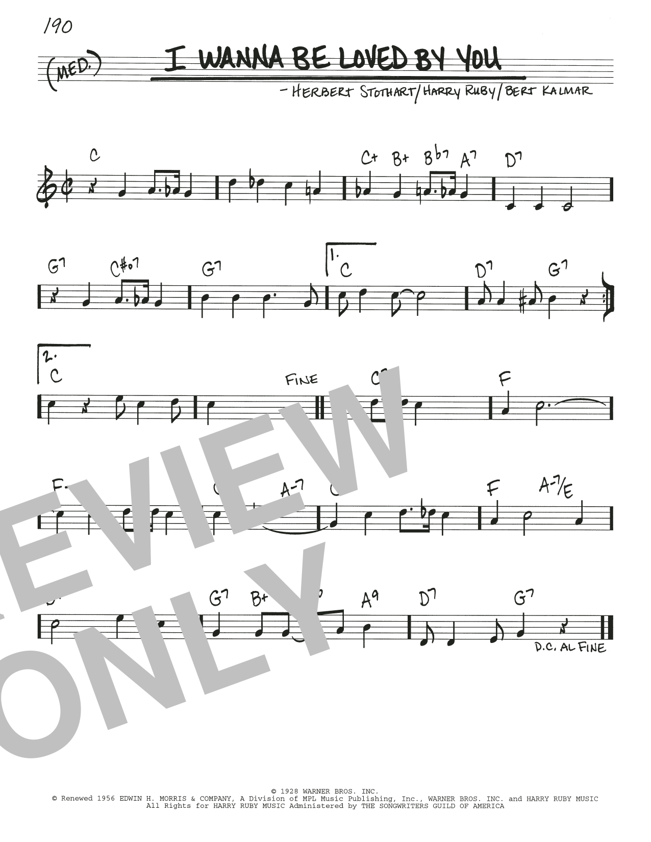 Download Bert Kalmar I Wanna Be Loved By You sheet music and printable PDF score & Standards music notes