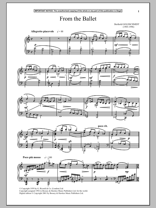 Preview Berthold Goldschmidt From The Ballet Classical sheet music, notes and chords for Piano, SKU: 89494 sheet music, piano notes, chords, guitar tabs, score, transpose, transcribe, how to play, guide, download, learn, tutorial, progression, song, artist, awards, billboard, mtv, vh1, tour, single, album, release