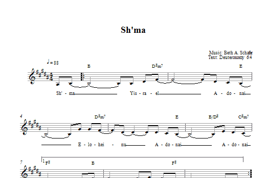 Preview Beth Schafer Sh'ma Religious sheet music, notes and chords for Melody Line, Lyrics & Chords, SKU: 66282 Download Beth Schafer Sh'ma sheet music and printable PDF score & Religious music notes
