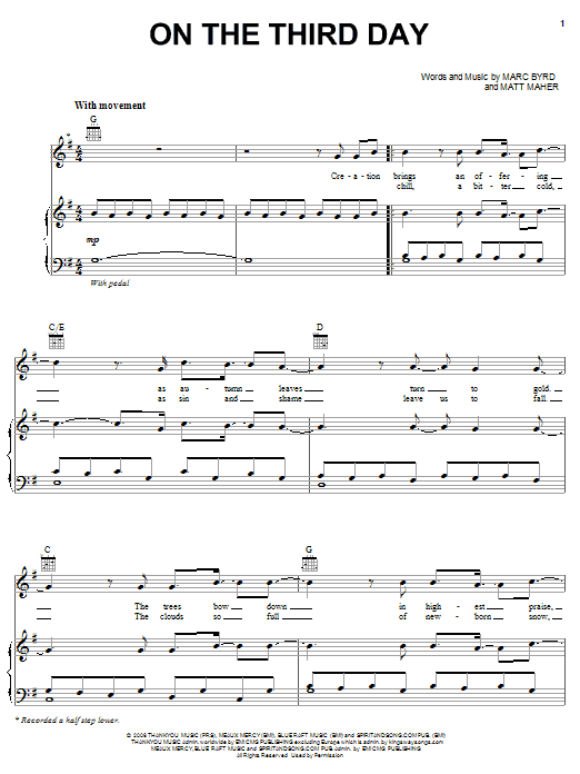 Preview Bethany Dillon On The Third Day Pop sheet music, notes and chords for Easy Piano, SKU: 70006 Download Bethany Dillon On The Third Day sheet music and printable PDF score & Pop music notes