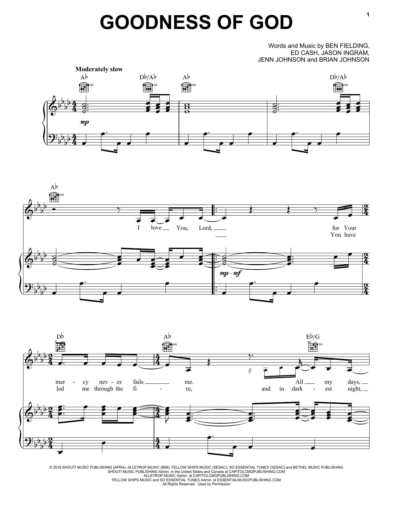 Bethel Music and Jenn Johnson Goodness Of God Sheet Music for Christian Piano, Vocal & Guitar (Right-Hand Melody) including 6 page(s)