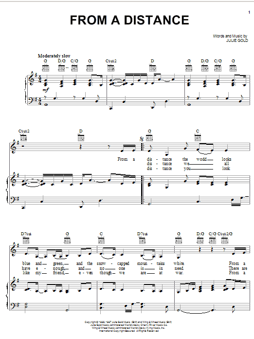 Preview Bette Midler From A Distance Pop sheet music, notes and chords for Piano, SKU: 72494 sheet music, piano notes, chords, guitar tabs, score, transpose, transcribe, how to play, guide, download, learn, tutorial, progression, song, artist, awards, billboard, mtv, vh1, tour, single, album, release