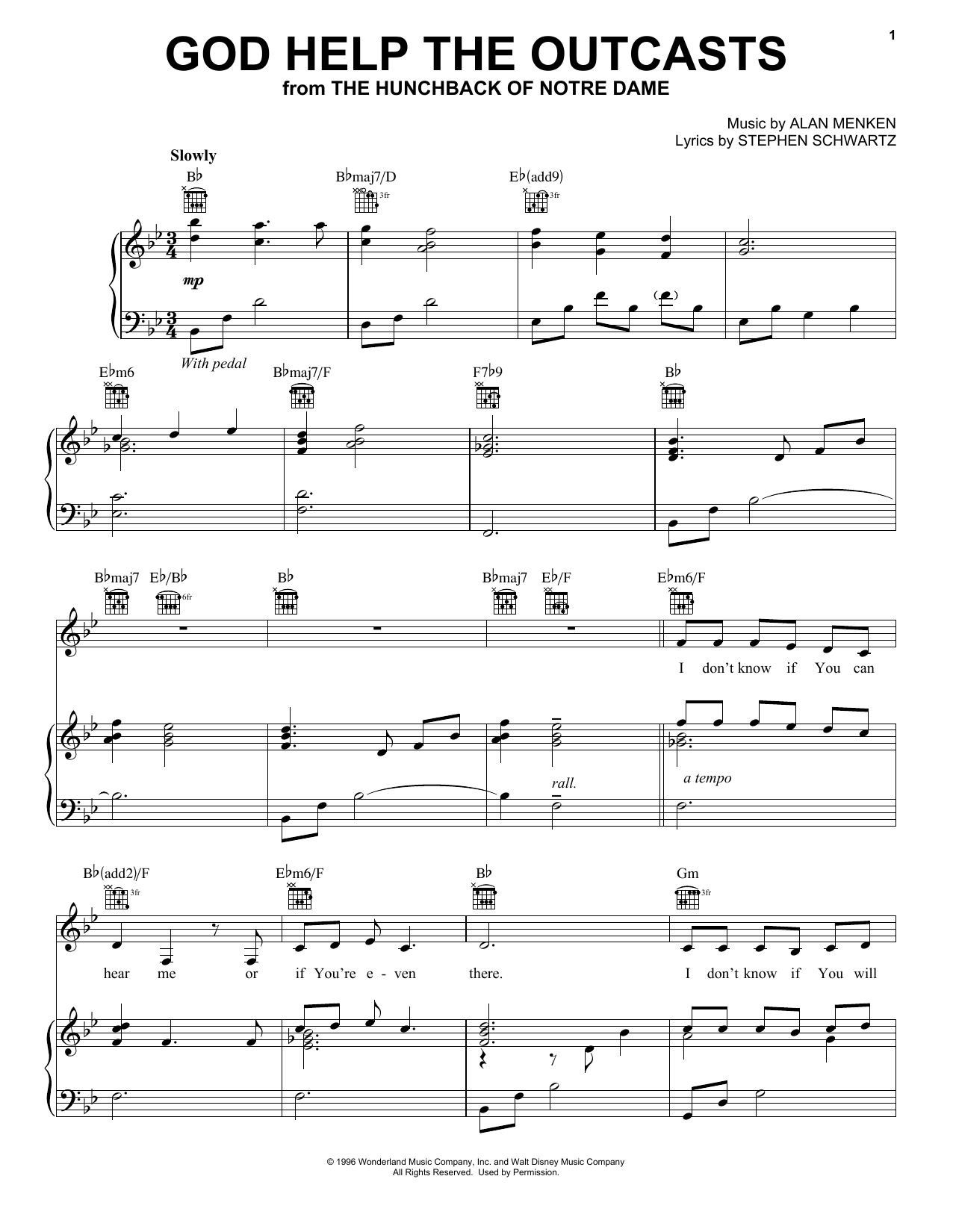 Preview Bette Midler God Help The Outcasts Pop sheet music, notes and chords for Piano, Vocal & Guitar (Right-Hand Melody), SKU: 16298 sheet music, piano notes, chords, guitar tabs, score, transpose, transcribe, how to play, guide, download, learn, tutorial, progression, song, artist, awards, billboard, mtv, vh1, tour, single, album, release
