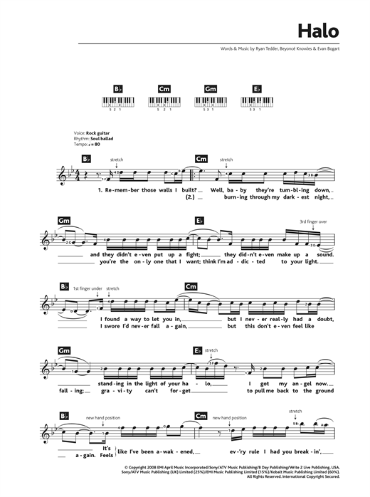 Preview Beyoncé Halo Pop sheet music, notes and chords for Piano & Vocal, SKU: 121489 sheet music, piano notes, chords, guitar tabs, score, transpose, transcribe, how to play, guide, download, learn, tutorial, progression, song, artist, awards, billboard, mtv, vh1, tour, single, album, release