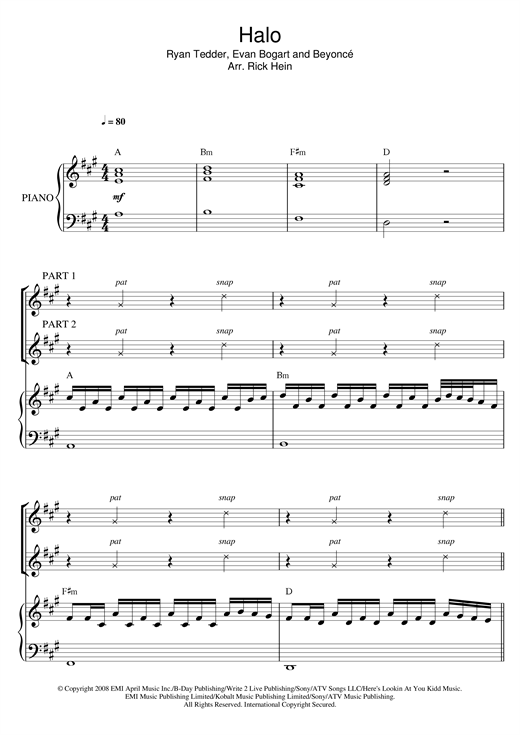 Preview Beyoncé Halo (arr. Rick Hein) Pop sheet music, notes and chords for 2-Part Choir, SKU: 121305 sheet music, piano notes, chords, guitar tabs, score, transpose, transcribe, how to play, guide, download, learn, tutorial, progression, song, artist, awards, billboard, mtv, vh1, tour, single, album, release