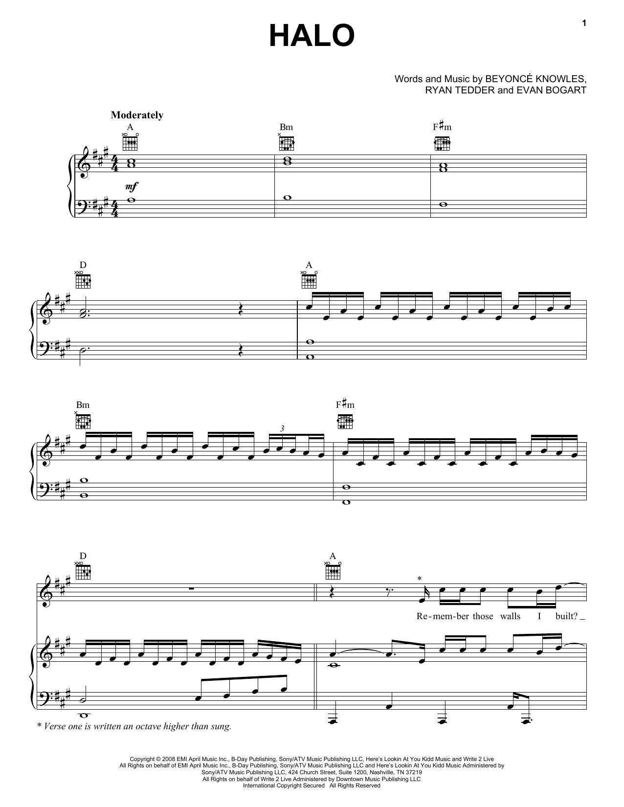 Download Beyoncé Halo sheet music and printable PDF score & R & B music notes