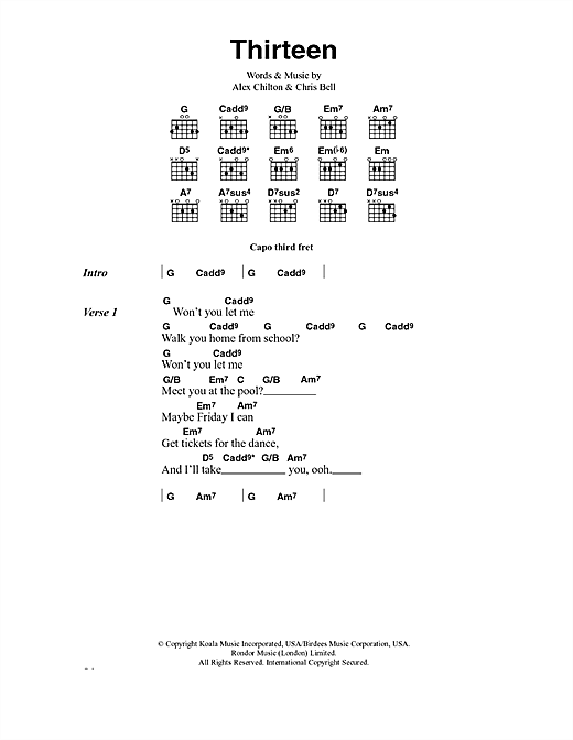 Download Big Star Thirteen sheet music and printable PDF score & Pop music notes