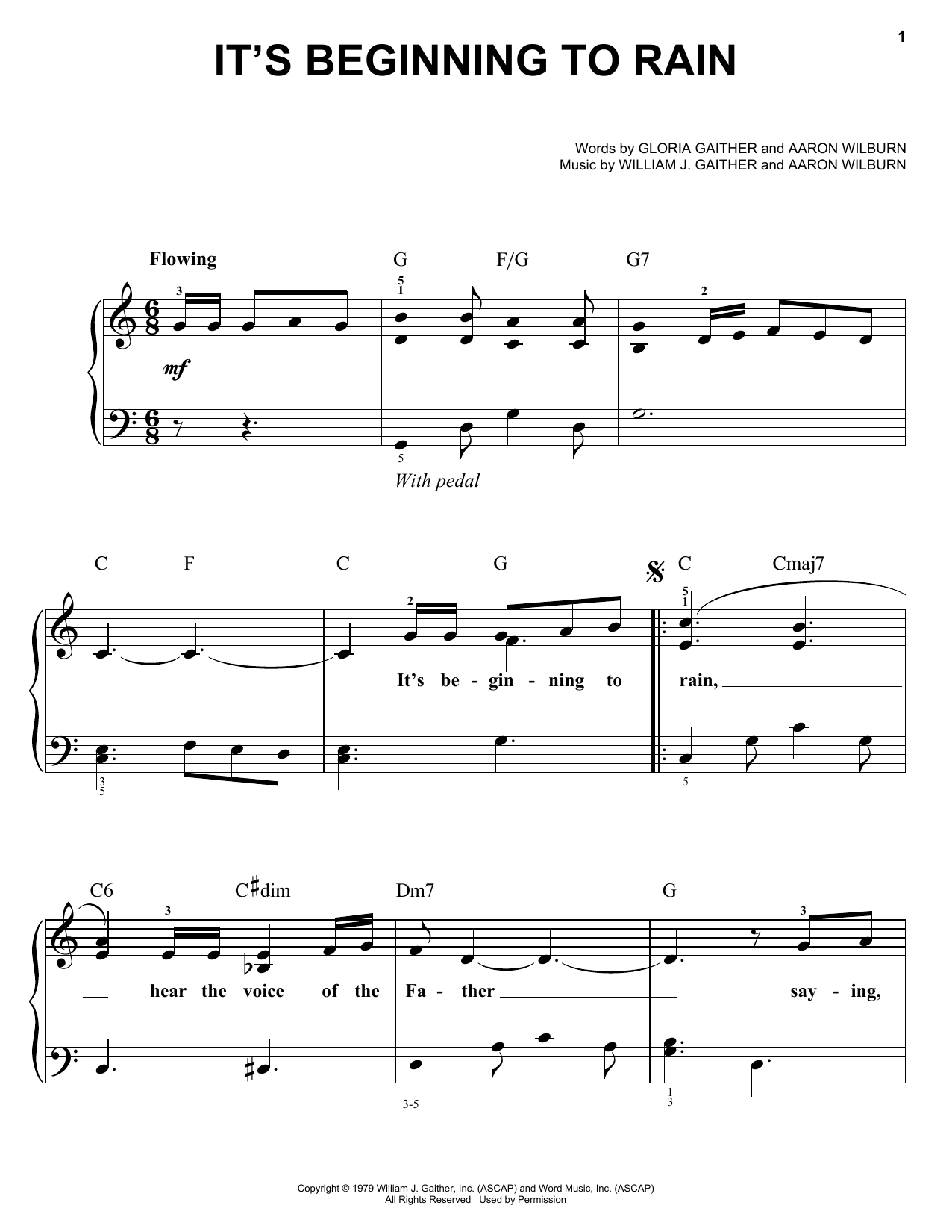 Preview Bill & Gloria Gaither It's Beginning To Rain Religious sheet music, notes and chords for Easy Piano, SKU: 157626 sheet music, piano notes, chords, guitar tabs, score, transpose, transcribe, how to play, guide, download, learn, tutorial, progression, song, artist, awards, billboard, mtv, vh1, tour, single, album, release